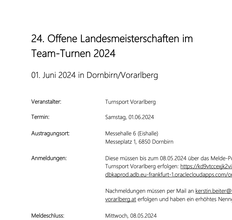 Ausschreibung Offene Landesmeisterschaft Team Turnen