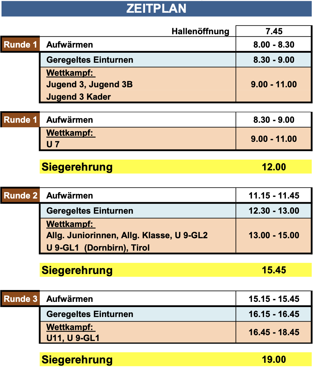 Vorarlberger Mannschaftsmeisterschaft - Zeitplan & Ablaufplan