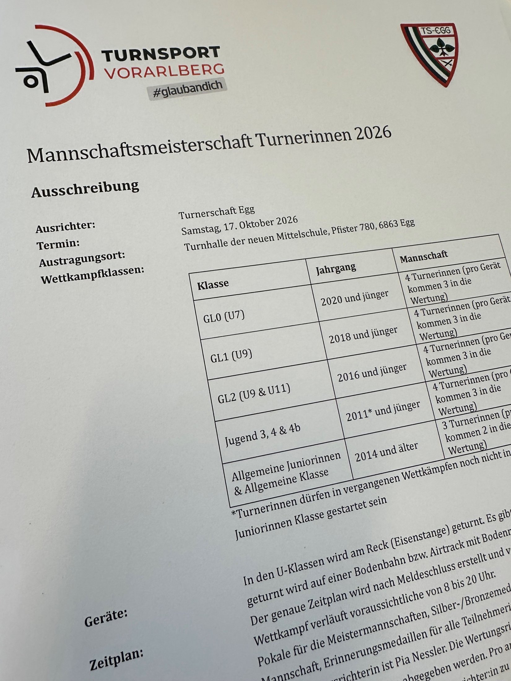 Mannschaftsmeisterschaften der Turnerinnen: Ausschreibung ist online