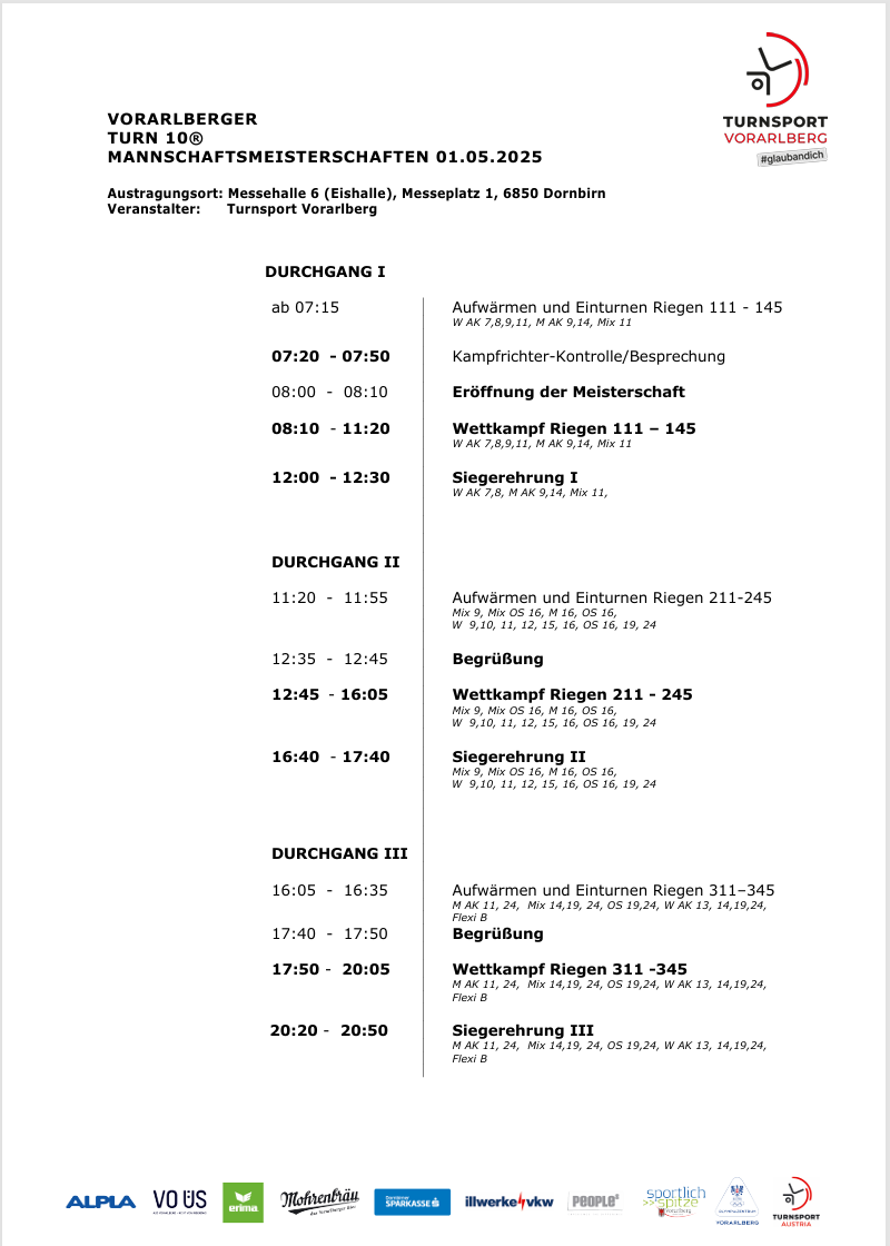 Mannschaftsmeisterschaften Turn 10 - Zeitplan & Infos