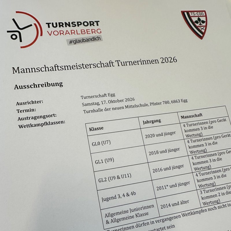 Mannschaftsmeisterschaften der Turnerinnen: Ausschreibung ist online