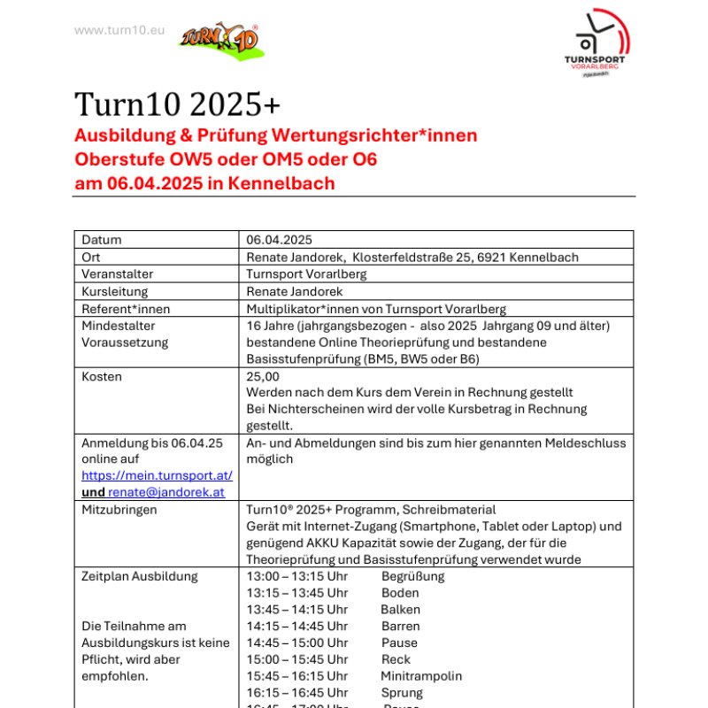 3. Wertungsrichter:innen Kurs "Turn10"