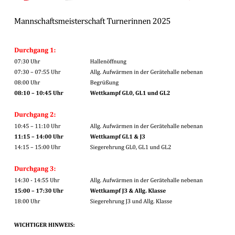 Vorarlberger Mannschaftsmeisterschaft - Zeitplan & Riegeneinteilung